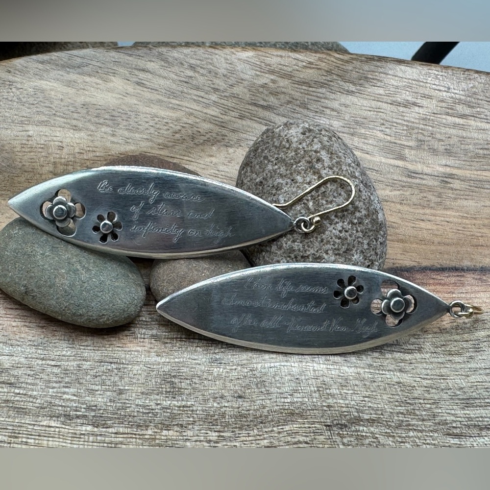 Sterling silver and 18k gold Jeanine Payer Earrings w Quote from Van Gogh